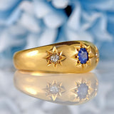 Ellibelle Jewellery Antique Edwardian Sapphire & Diamond 18ct Gold Starburst Gypsy Ring
