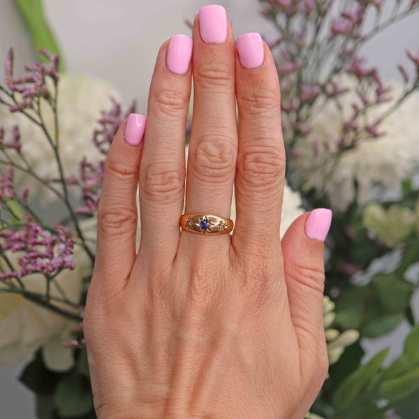 Ellibelle Jewellery Antique Edwardian Sapphire & Diamond 18ct Gold Starburst Gypsy Ring