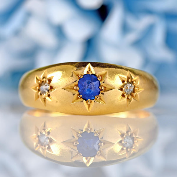 Ellibelle Jewellery Antique Edwardian Sapphire & Diamond 18ct Gold Starburst Gypsy Ring