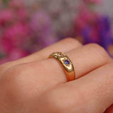 Ellibelle Jewellery Antique Edwardian Sapphire & Diamond 18ct Gold Three-Stone Starburst Gypsy Ring