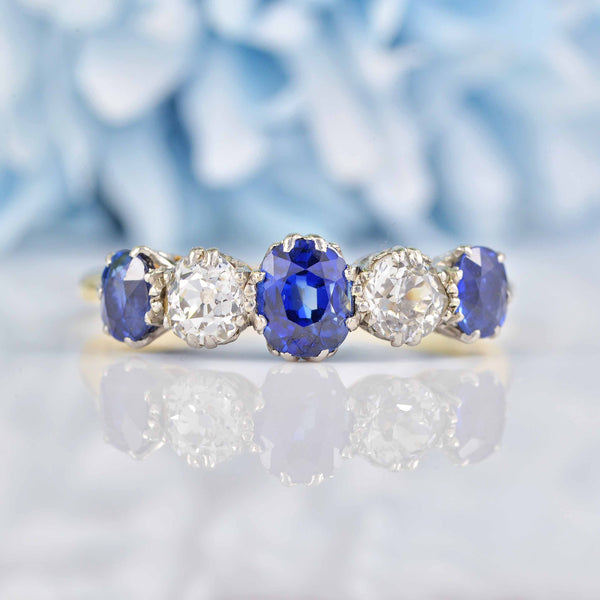 Ellibelle Jewellery Antique Edwardian Sapphire & Diamond Five Stone Ring