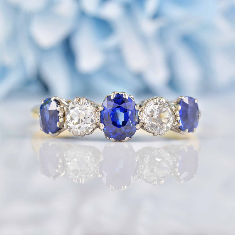 Ellibelle Jewellery Antique Edwardian Sapphire & Diamond Five Stone Ring