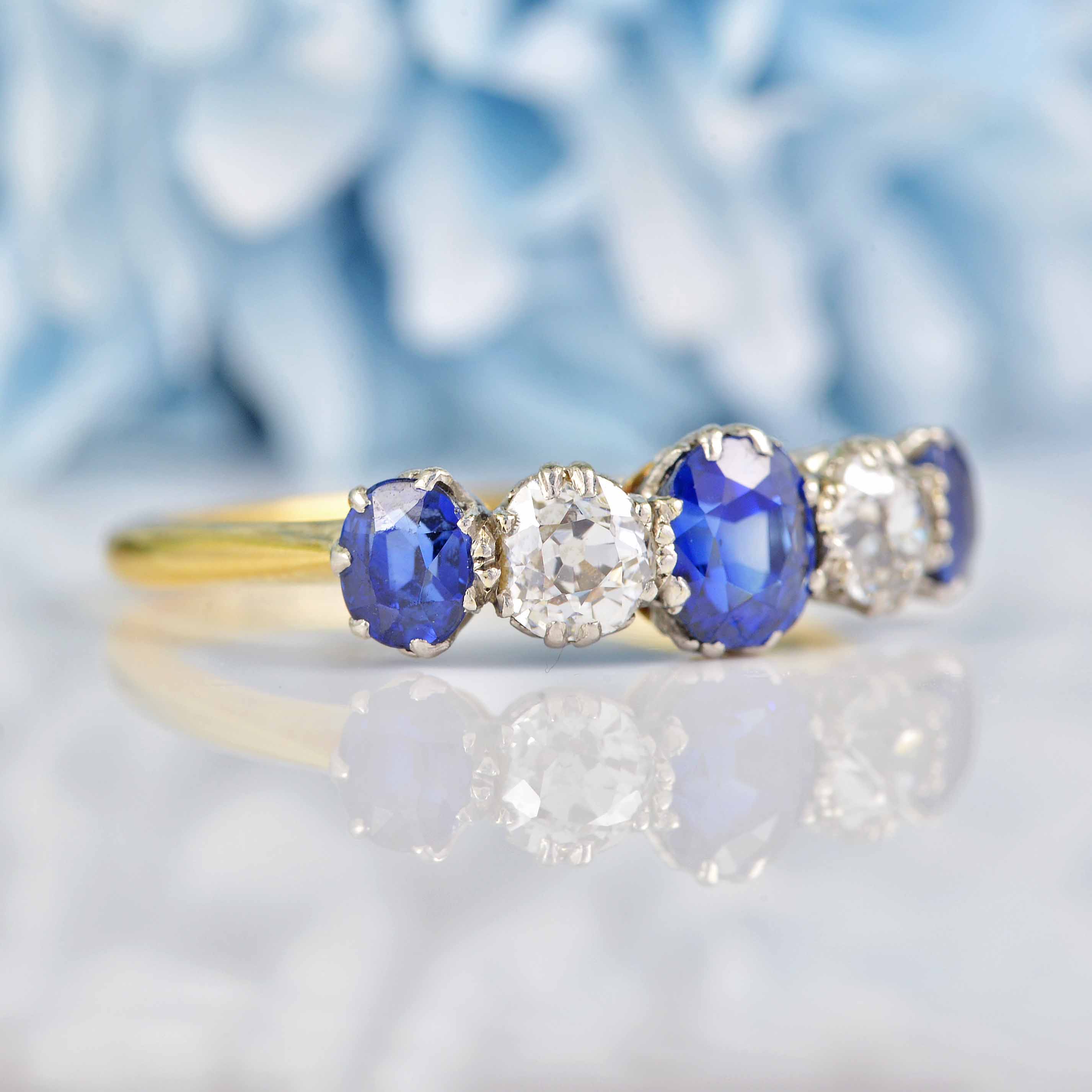 Ellibelle Jewellery Antique Edwardian Sapphire & Diamond Five Stone Ring