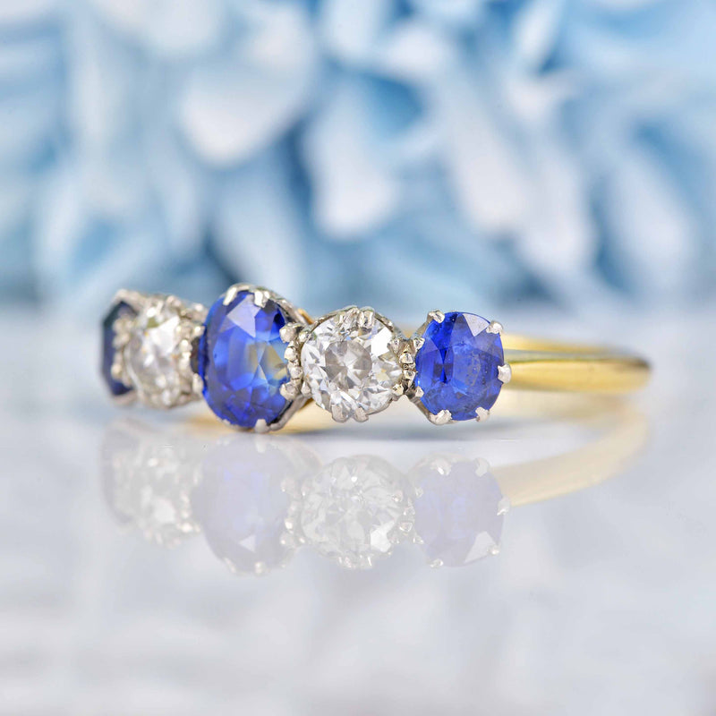 Ellibelle Jewellery Antique Edwardian Sapphire & Diamond Five Stone Ring