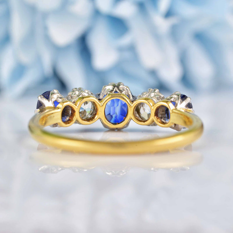 Ellibelle Jewellery Antique Edwardian Sapphire & Diamond Five Stone Ring