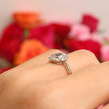 Ellibelle Jewellery Antique Edwardian Sapphire & Diamond Platinum Cluster Engagement Ring