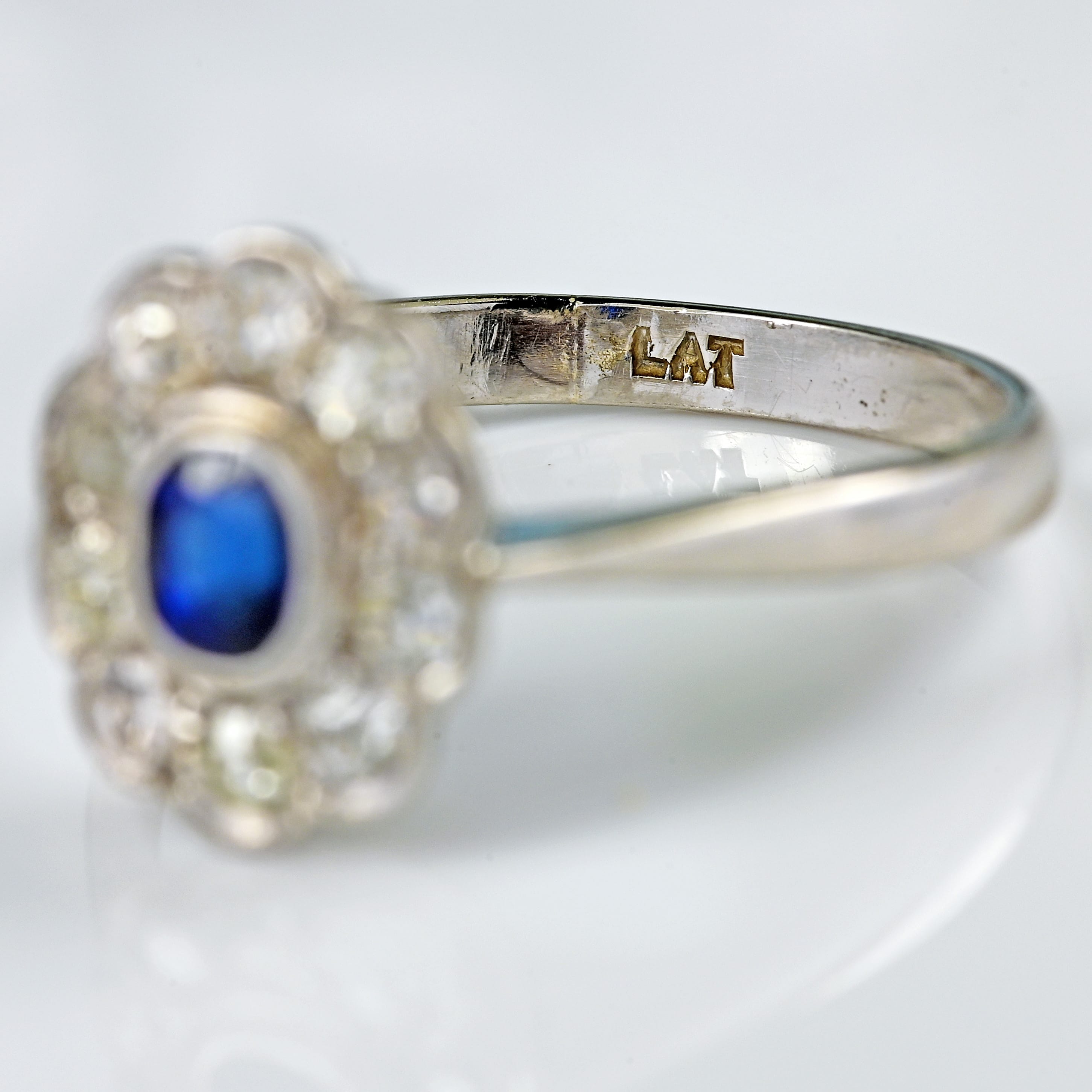 Ellibelle Jewellery Antique Edwardian Sapphire & Diamond Platinum Cluster Engagement Ring