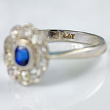 Ellibelle Jewellery Antique Edwardian Sapphire & Diamond Platinum Cluster Engagement Ring