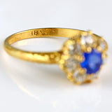 Ellibelle Jewellery Antique Edwardian Sapphire & Old-Cut Diamond 18ct Gold Cluster Ring