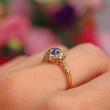 Ellibelle Jewellery Antique Edwardian Sapphire & Old-Cut Diamond 18ct Gold Cluster Ring