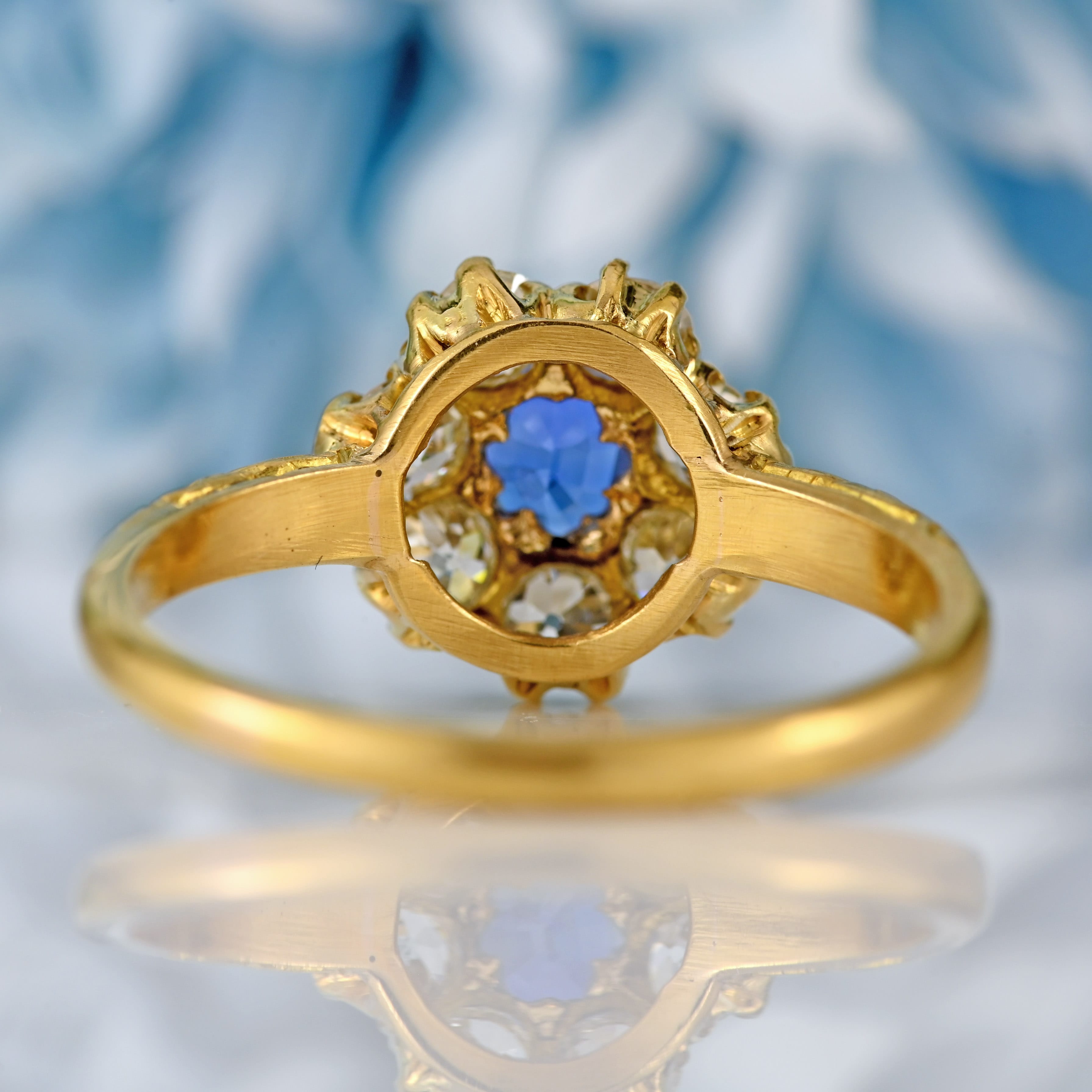 Ellibelle Jewellery Antique Edwardian Sapphire & Old-Cut Diamond 18ct Gold Cluster Ring