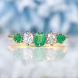 Ellibelle Jewellery Antique Emerald & Diamond Gold Five-Stone Ring