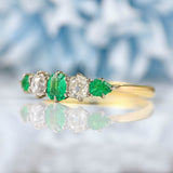 Ellibelle Jewellery Antique Emerald & Diamond Gold Five-Stone Ring