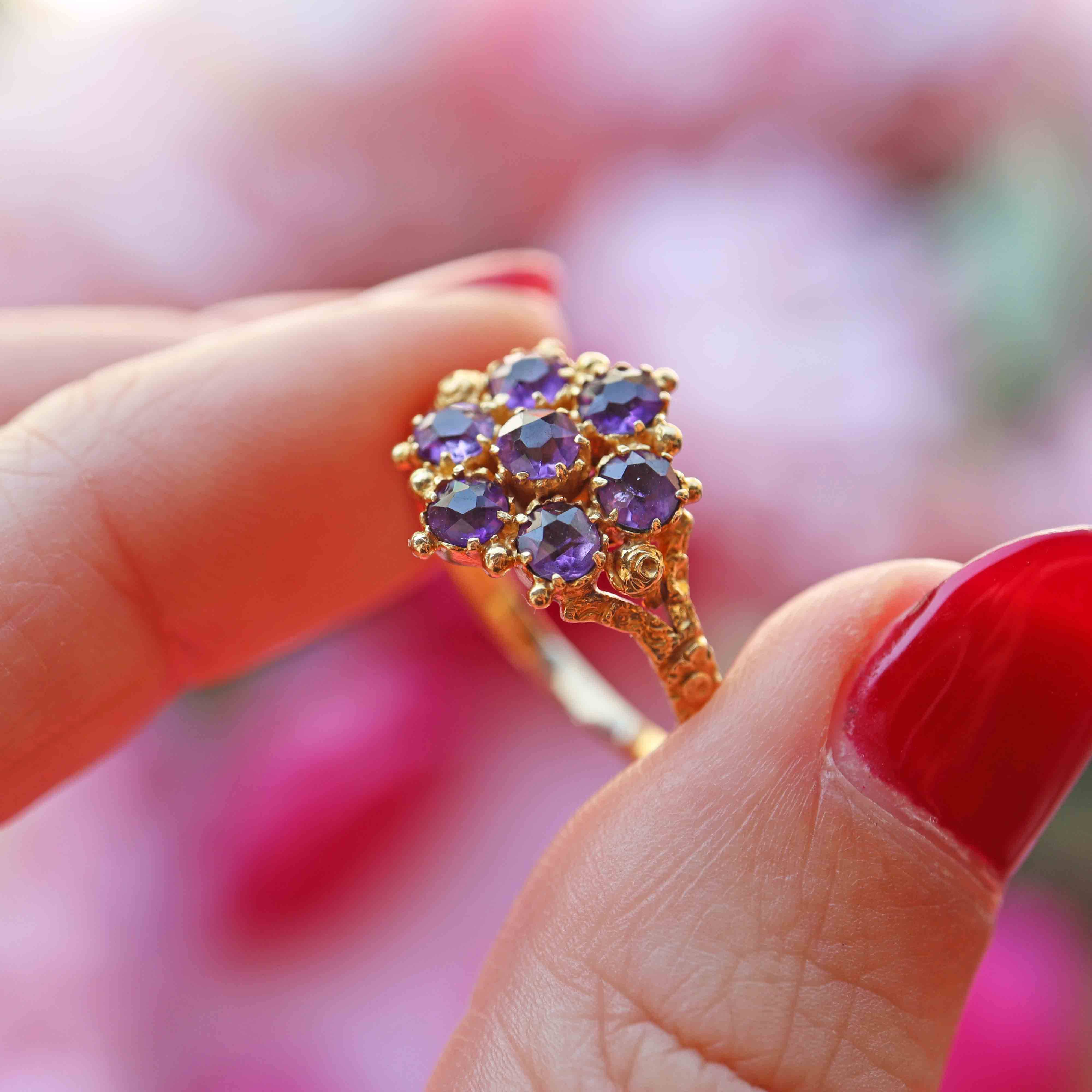 Ellibelle Jewellery Antique Georgian 18ct Gold Amethyst Cluster Ring