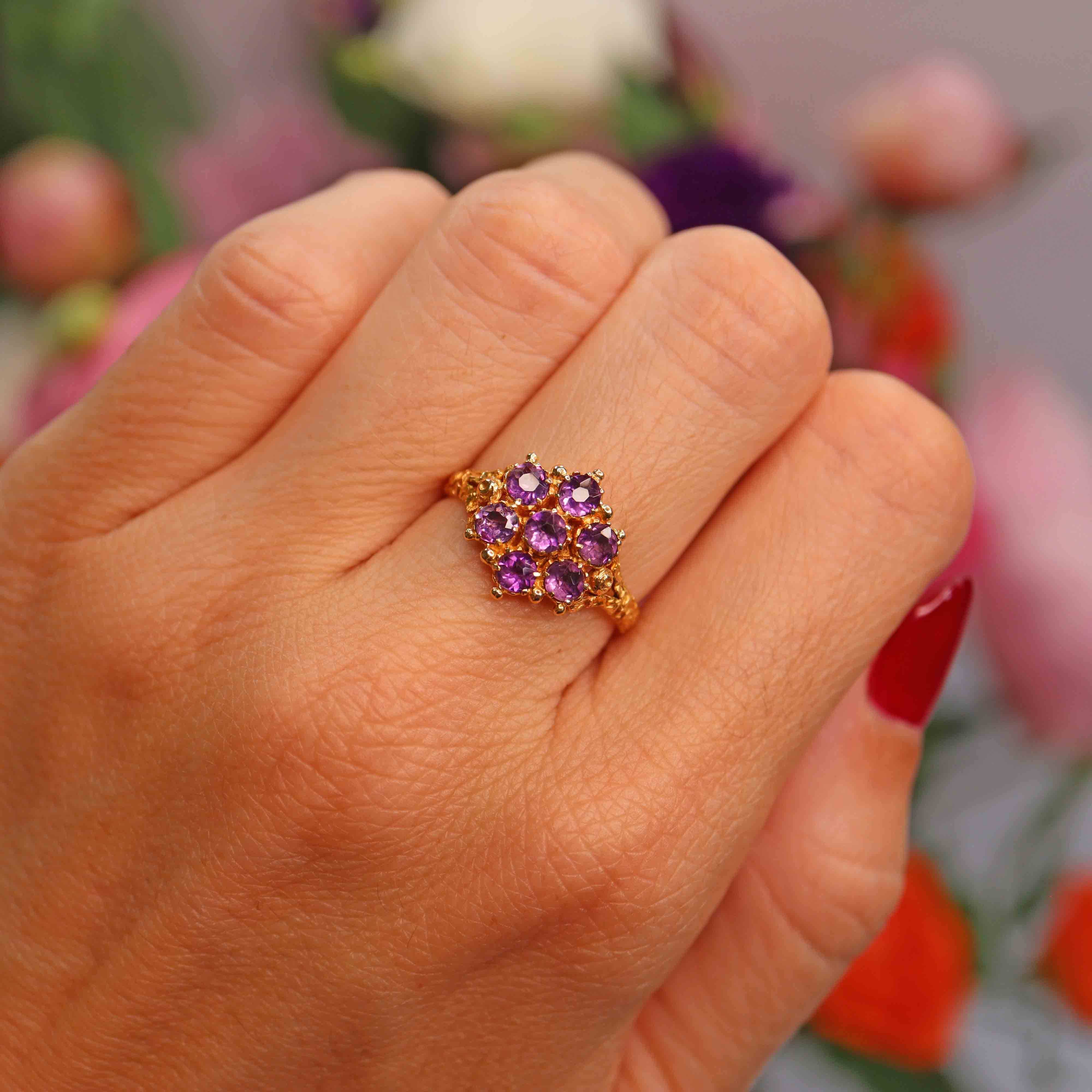 Ellibelle Jewellery Antique Georgian 18ct Gold Amethyst Cluster Ring