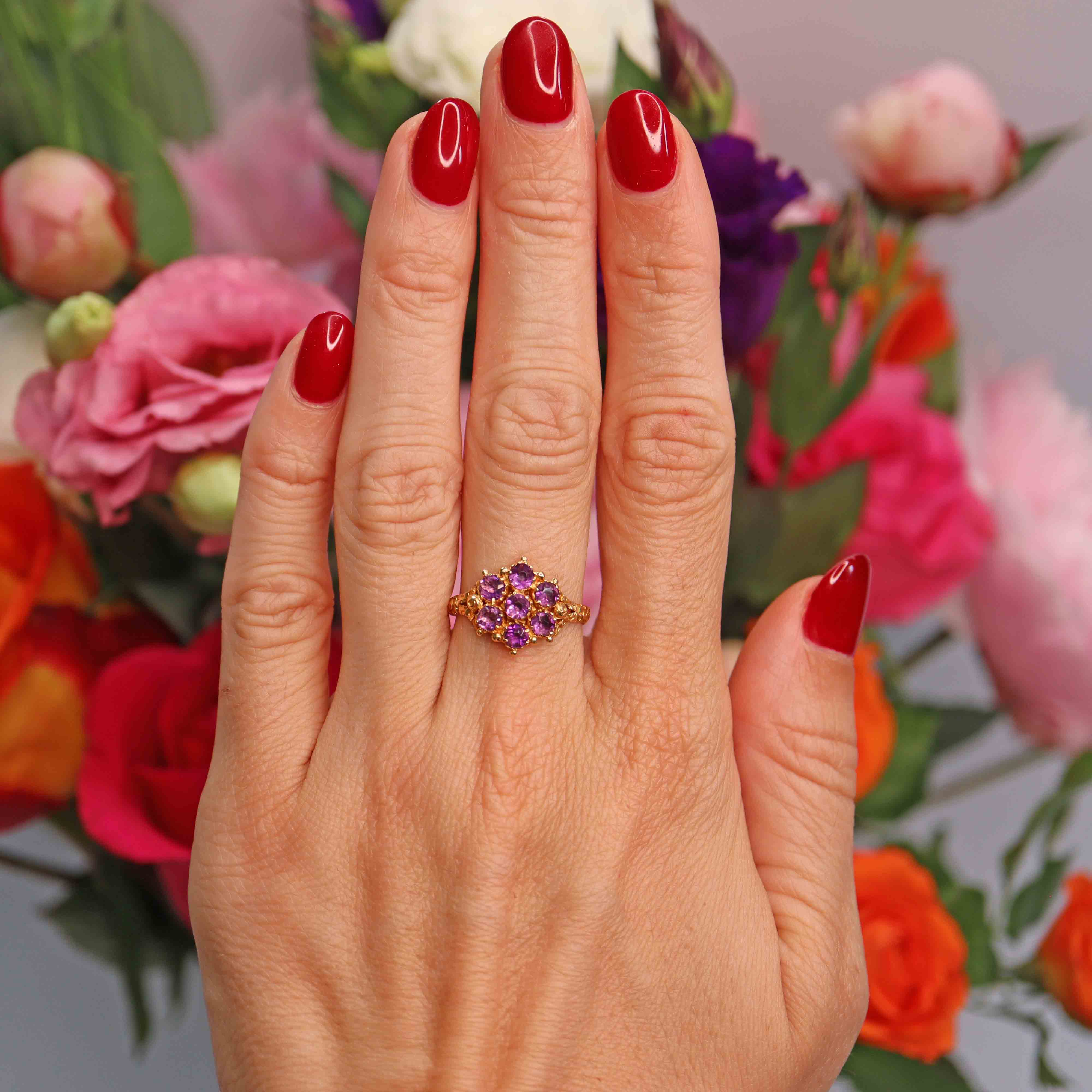 Ellibelle Jewellery Antique Georgian 18ct Gold Amethyst Cluster Ring