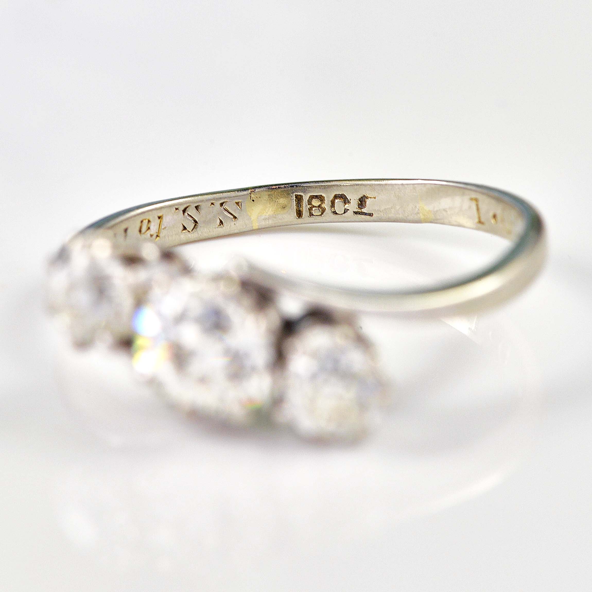Ellibelle Jewellery Antique Old-European Cut Diamond Three-Stone Crossover Engagement Ring (1.09cts)