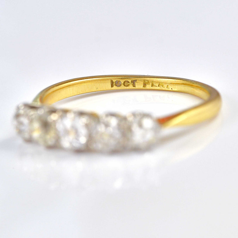 Ellibelle Jewellery Antique Old Mine Cut Diamond 18ct Gold Five Stone Ring (1.00ct)