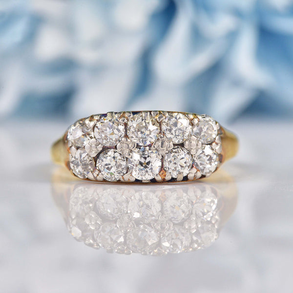 Ellibelle Jewellery Antique Old Mine Cut Diamond 18ct Gold Two Row Ring