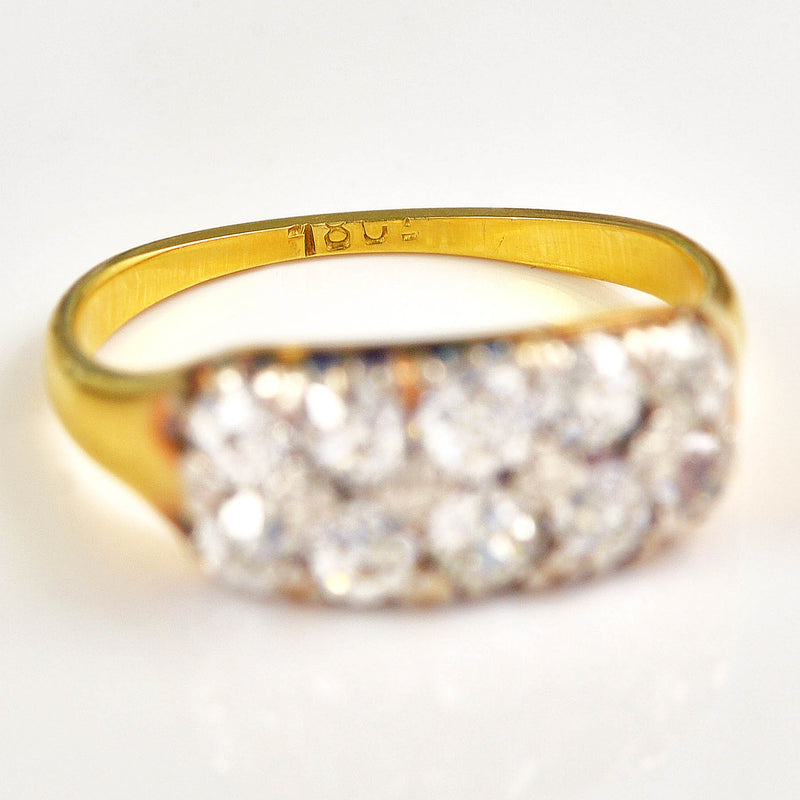 Ellibelle Jewellery Antique Old Mine Cut Diamond 18ct Gold Two Row Ring