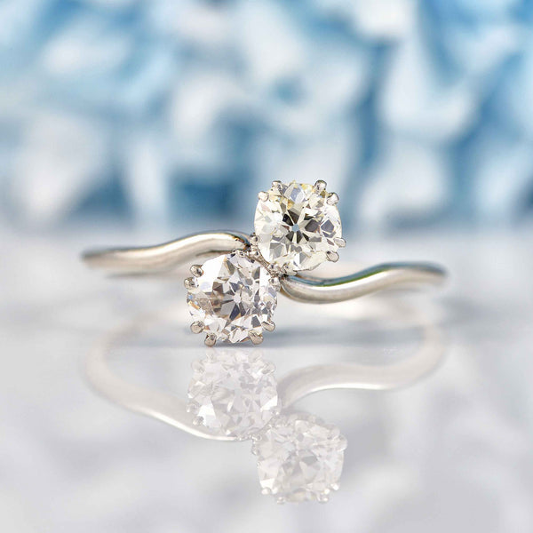 Ellibelle Jewellery Antique Old Mine Cut Diamond & Platinum Toi et Moi Engagement Ring (0.75ct)