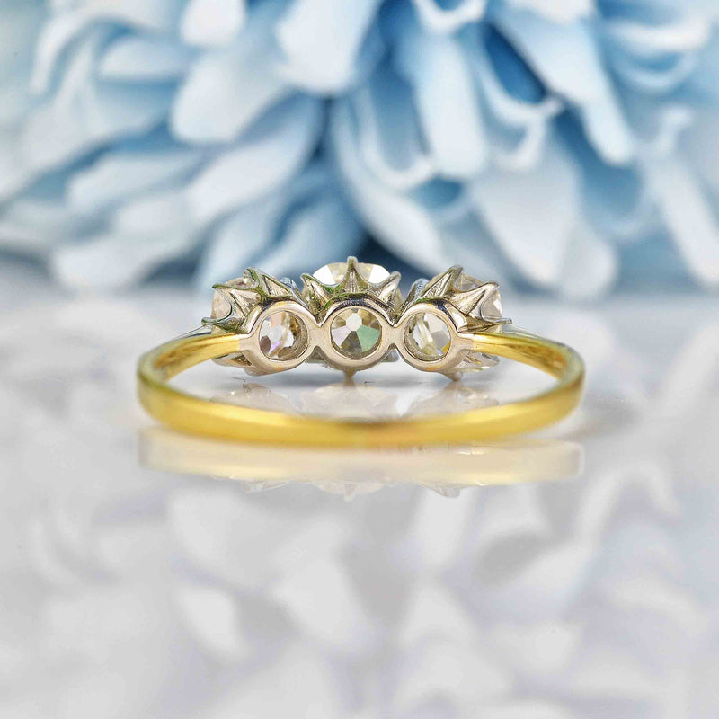 Ellibelle Jewellery Antique Old-Mine-Cut Diamond Three-Stone Engagement Ring (1.42cts)
