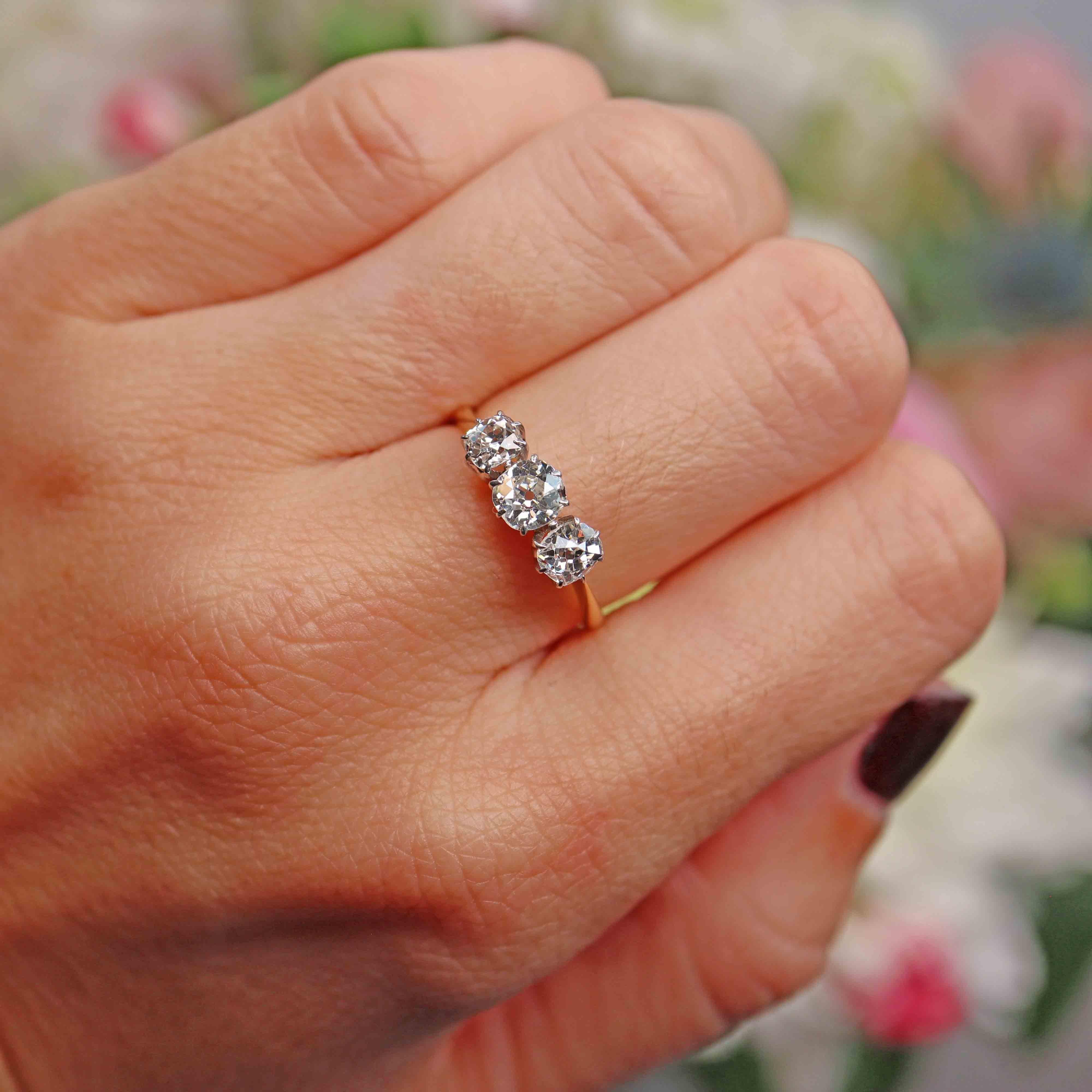 Antique Stone Engagement Rings Antique Old-Mine-Cut Diamond Three