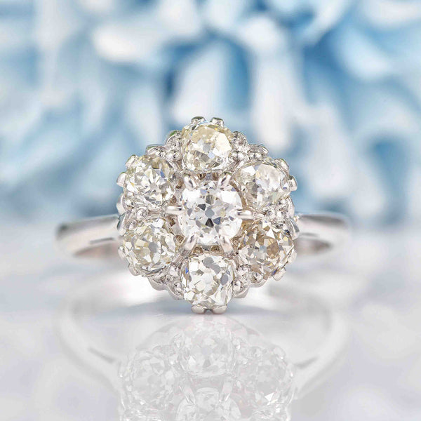 Ellibelle Jewellery Antique Old-Mine-Cut Diamond White Gold & Platinum Cluster Engagement Ring (1.90cts)