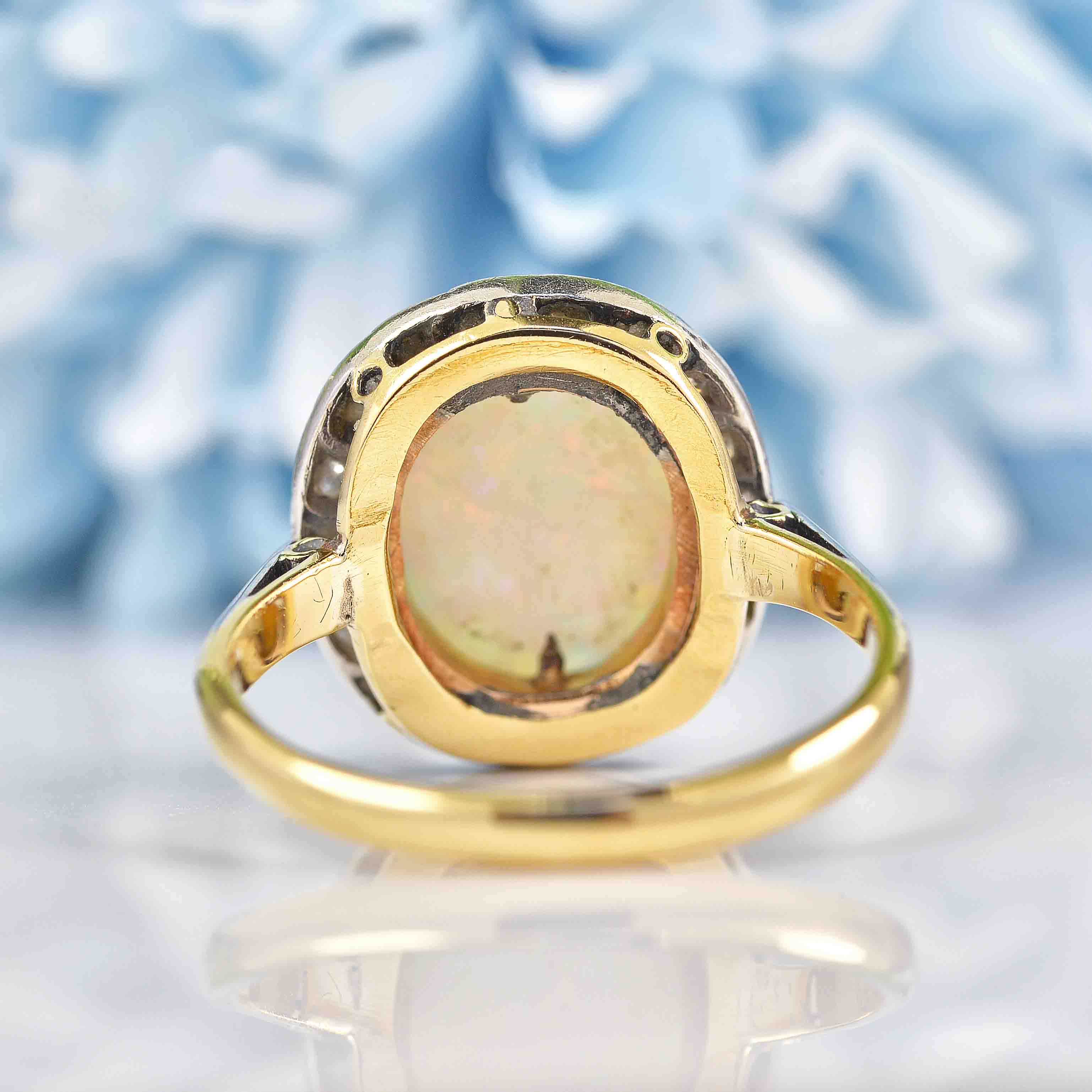 Ellibelle Jewellery Antique Opal & Diamond 18ct Gold Platinum Cluster Engagement Ring