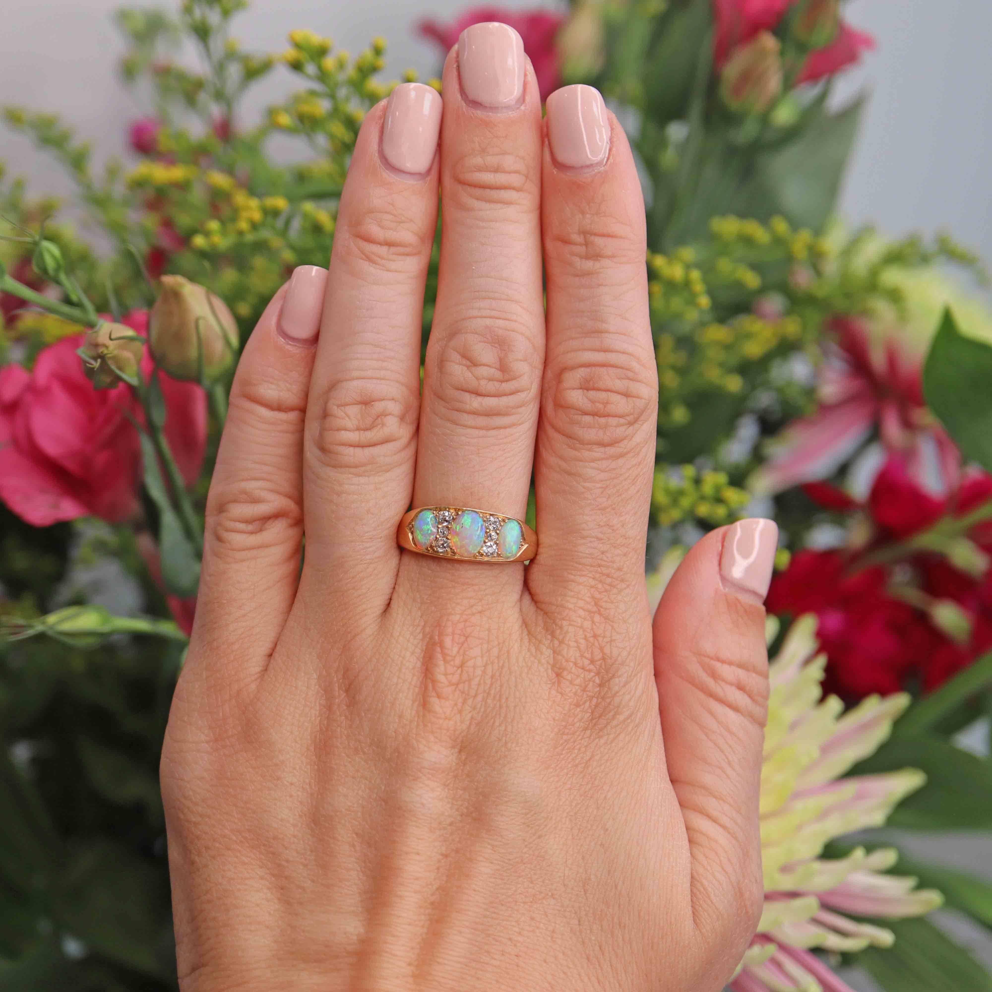 Ellibelle Jewellery Antique Opal & Diamond 18ct Gold Ring