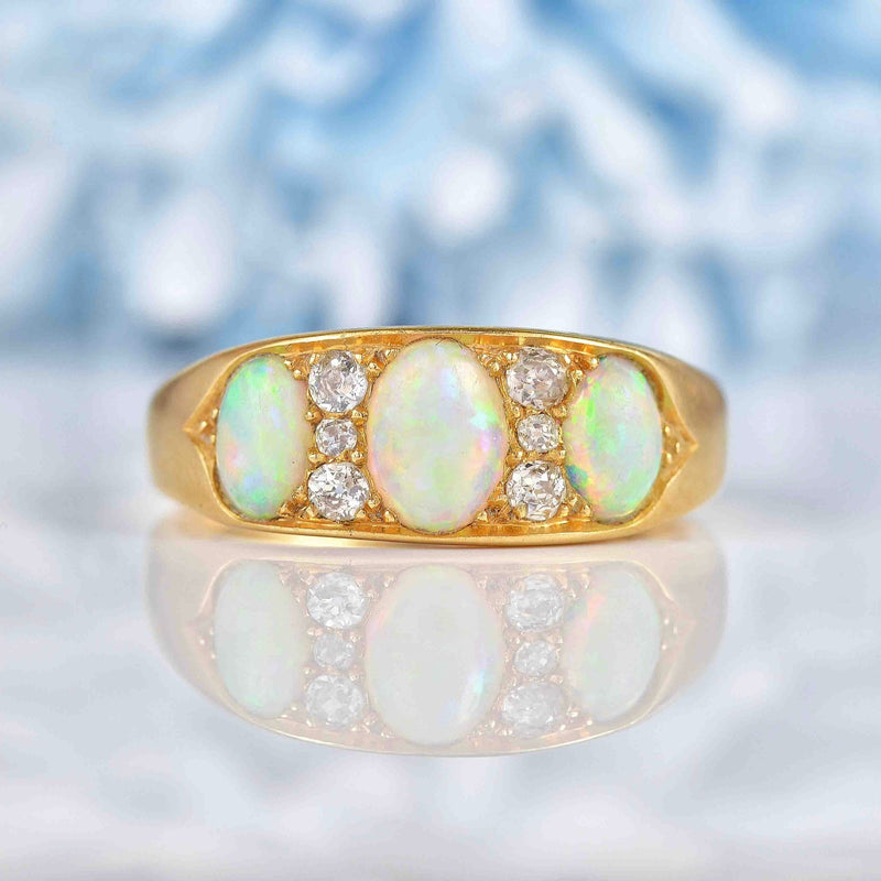 Ellibelle Jewellery Antique Opal & Diamond 18ct Gold Ring