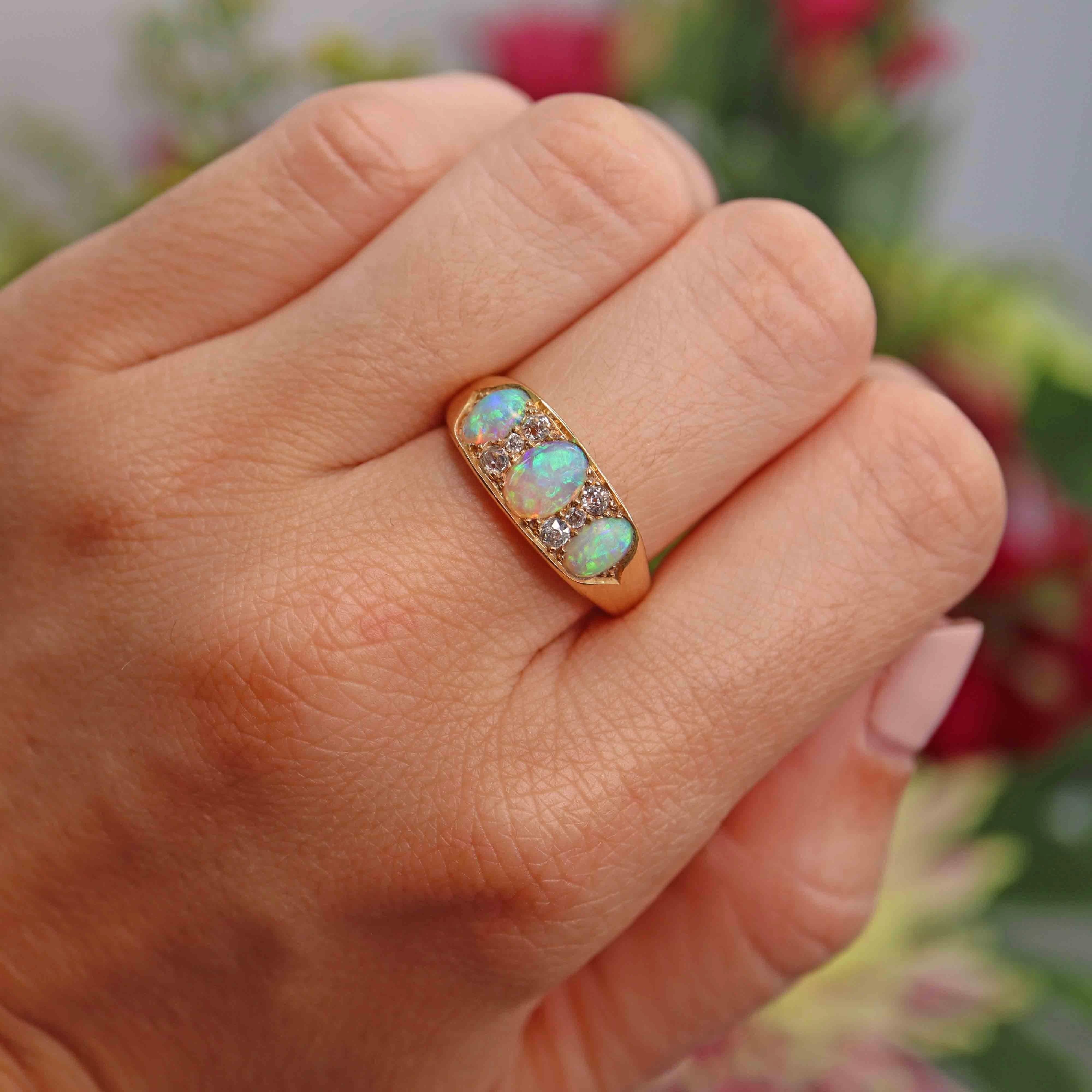 Ellibelle Jewellery Antique Opal & Diamond 18ct Gold Ring