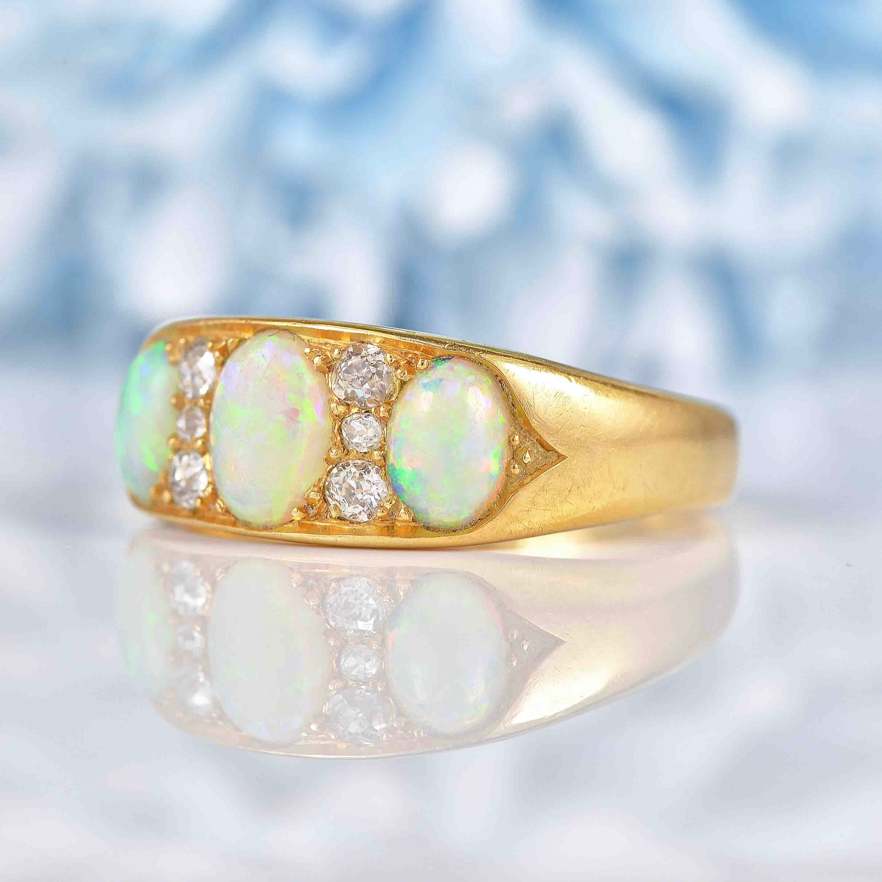 Ellibelle Jewellery Antique Opal & Diamond 18ct Gold Ring