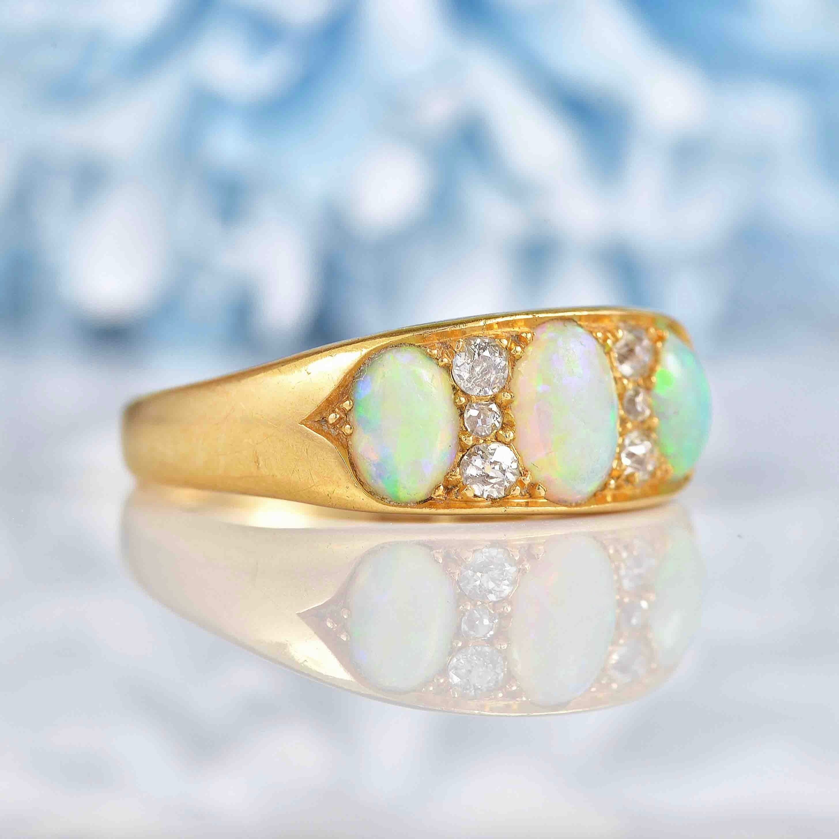 Ellibelle Jewellery Antique Opal & Diamond 18ct Gold Ring