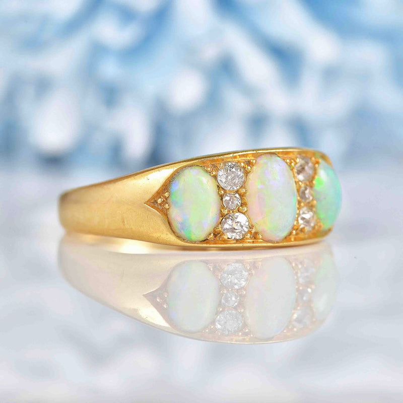 Ellibelle Jewellery Antique Opal & Diamond 18ct Gold Ring