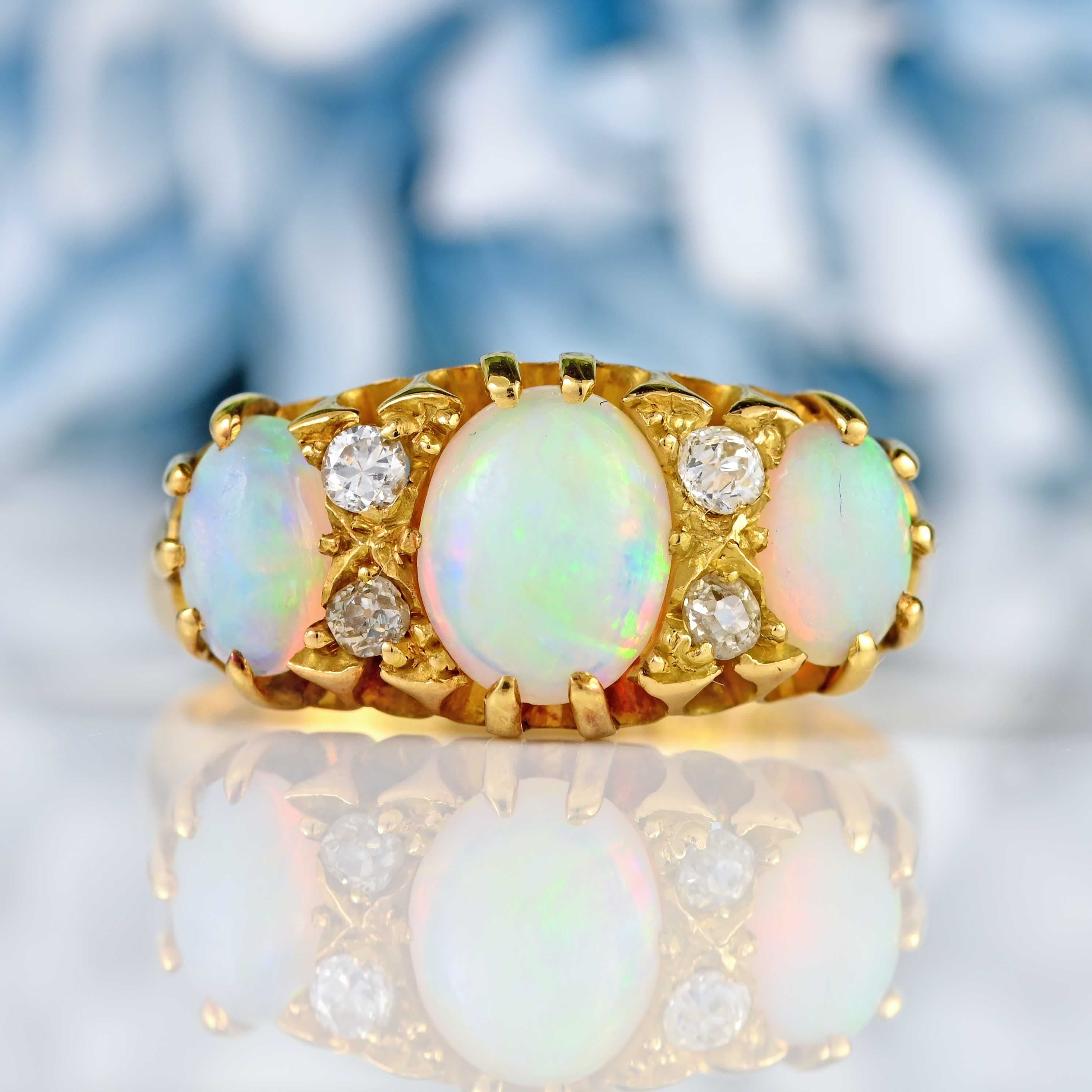 Ellibelle Jewellery Antique Opal & Diamond 18ct Gold Ring