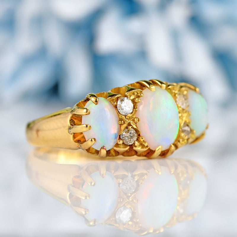 Ellibelle Jewellery Antique Opal & Diamond 18ct Gold Ring