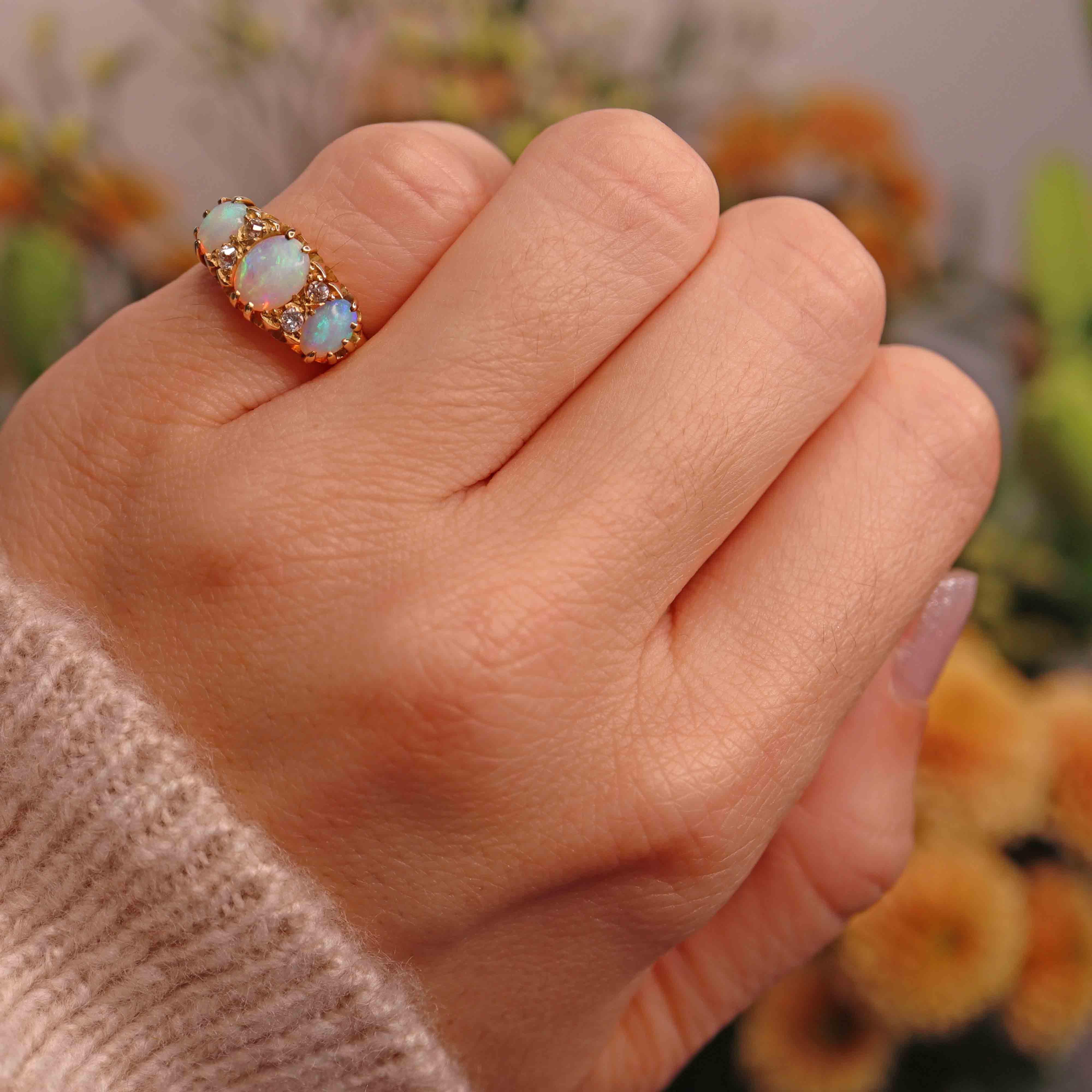 Ellibelle Jewellery Antique Opal & Diamond 18ct Gold Ring