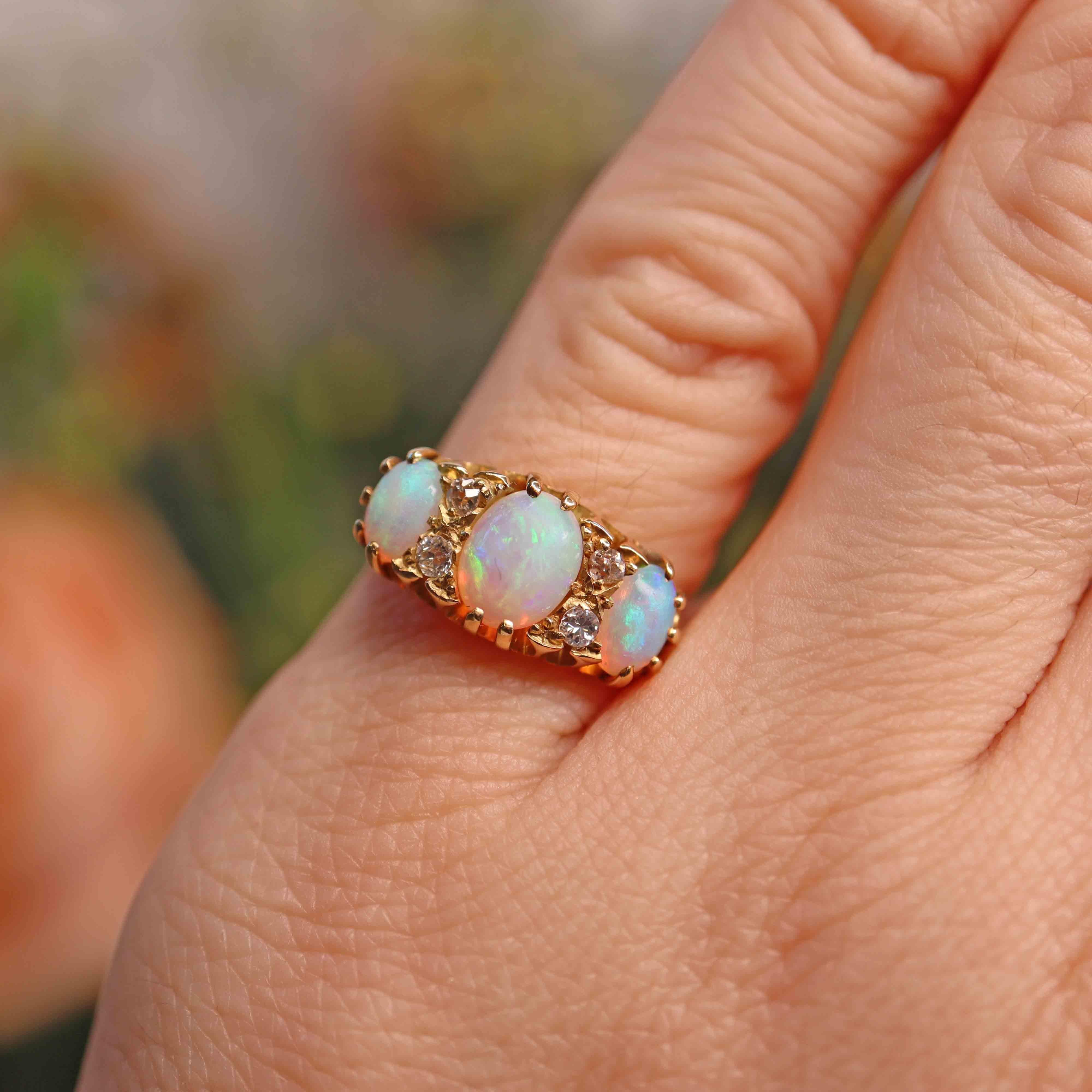 Ellibelle Jewellery Antique Opal & Diamond 18ct Gold Ring