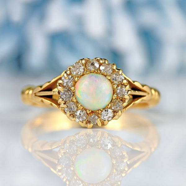 Ellibelle Jewellery Antique Opal & Old-Cut Diamond 18ct Gold Cluster Ring