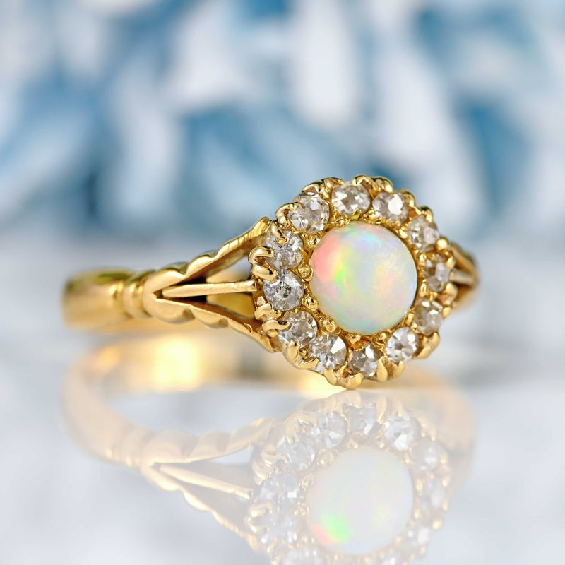 Ellibelle Jewellery Antique Opal & Old-Cut Diamond 18ct Gold Cluster Ring