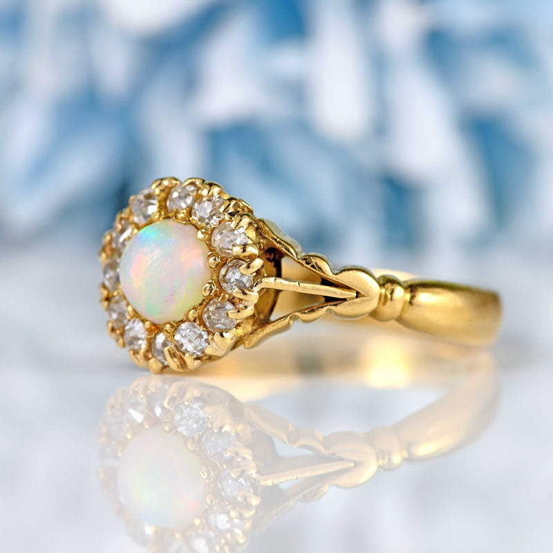 Ellibelle Jewellery Antique Opal & Old-Cut Diamond 18ct Gold Cluster Ring