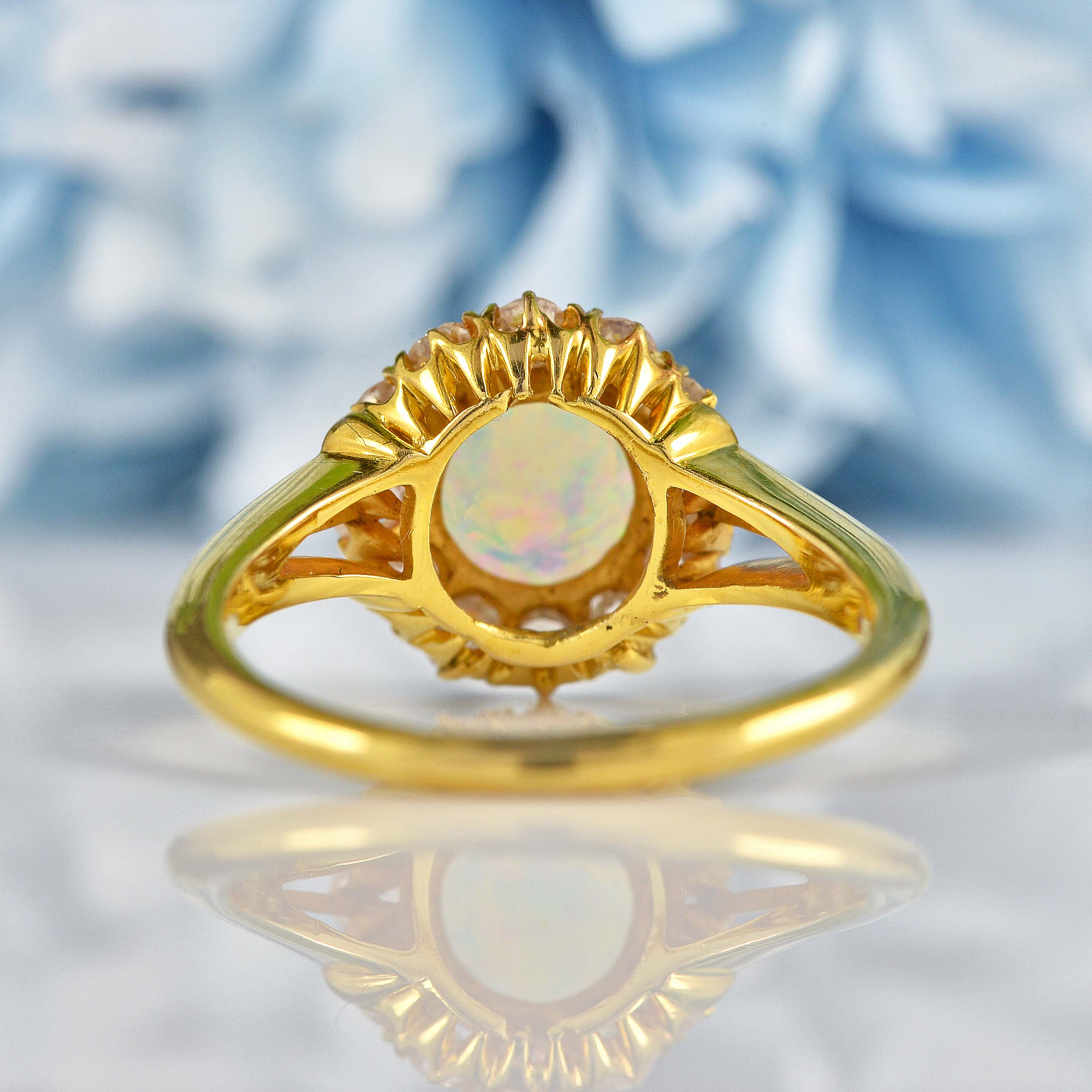 Ellibelle Jewellery Antique Opal & Old Cut Diamond 18ct Gold Engagement Ring