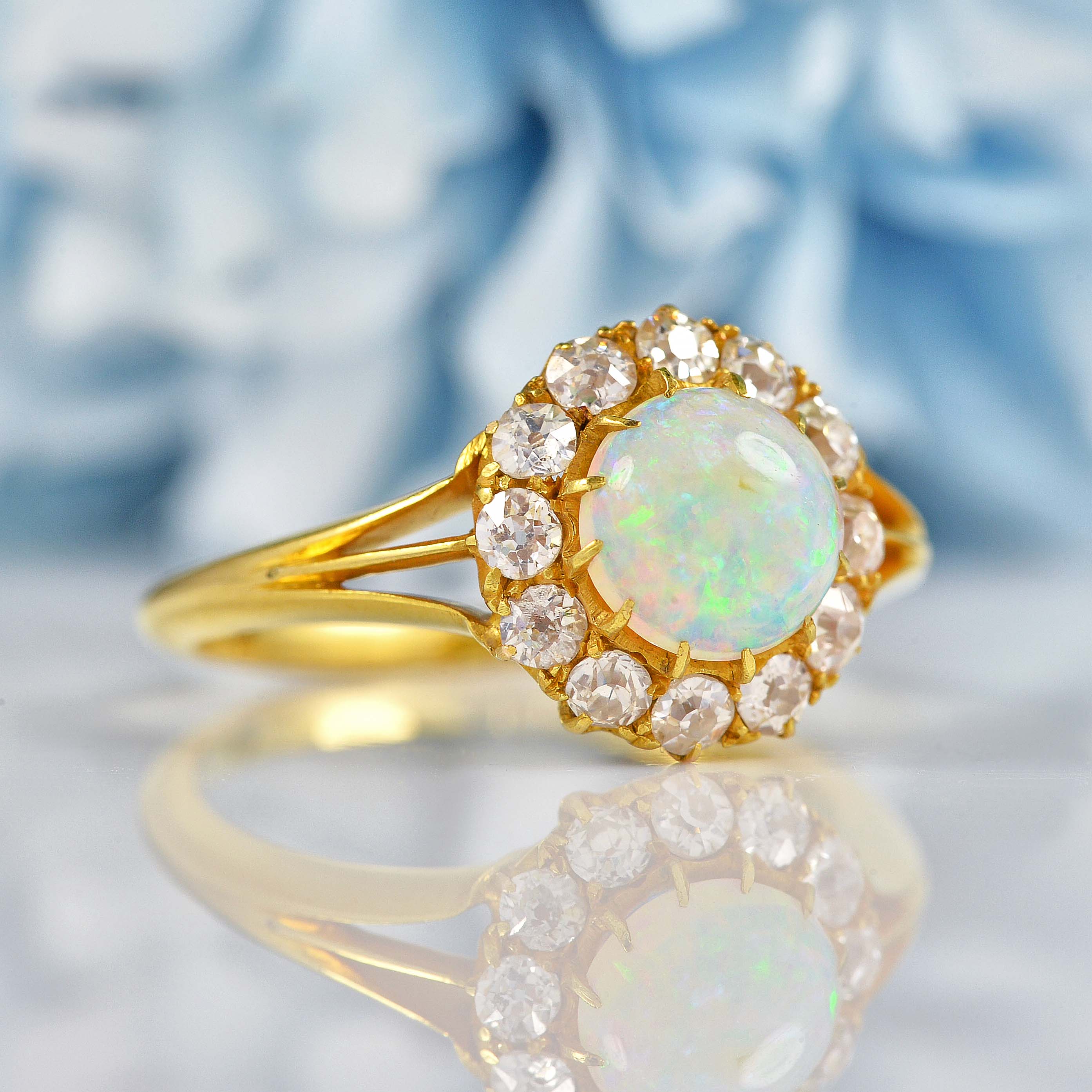 Ellibelle Jewellery Antique Opal & Old Cut Diamond 18ct Gold Engagement Ring