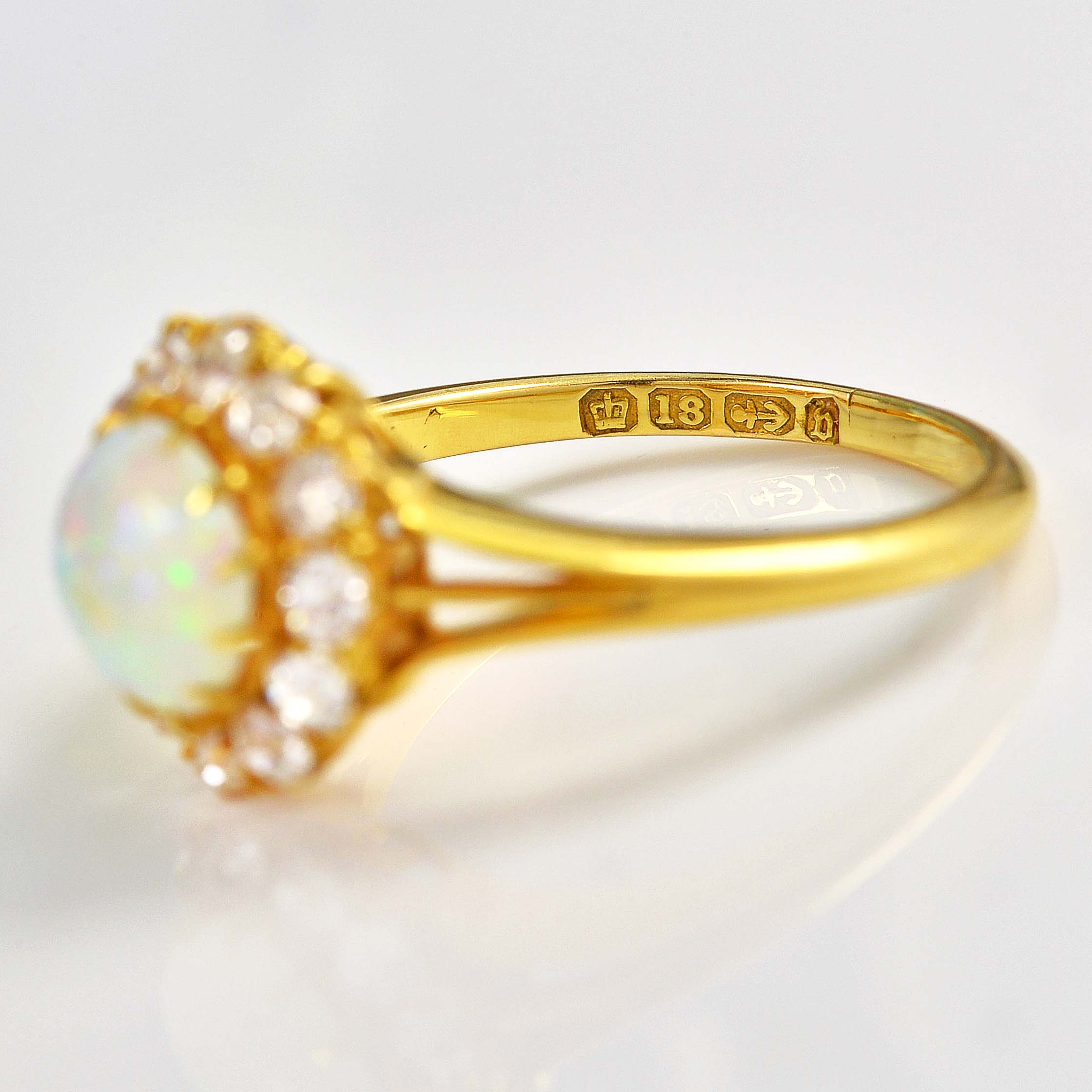 Ellibelle Jewellery Antique Opal & Old Cut Diamond 18ct Gold Engagement Ring