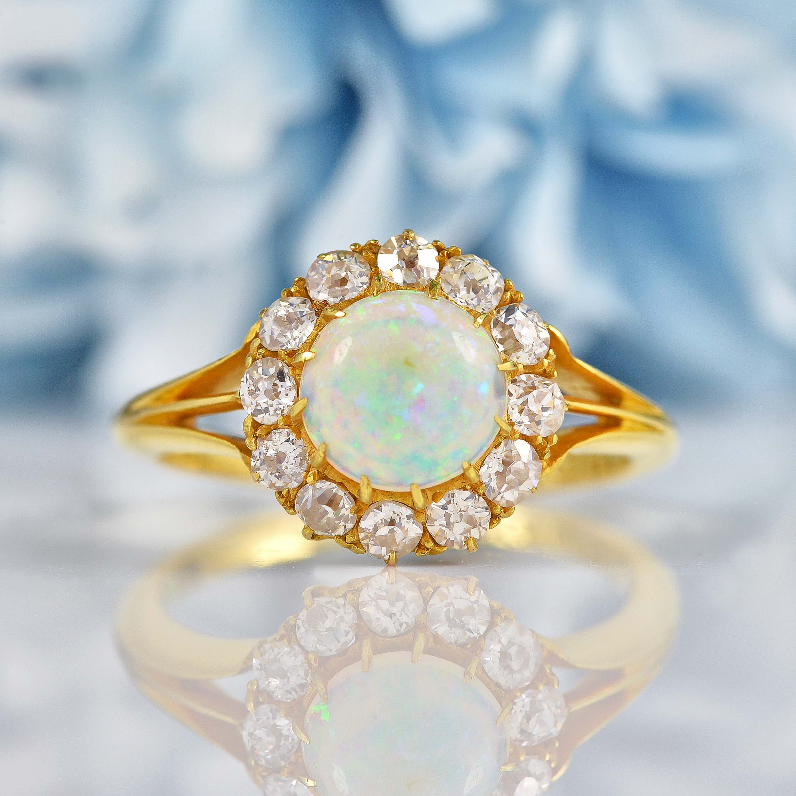 Ellibelle Jewellery Antique Opal & Old Cut Diamond 18ct Gold Engagement Ring