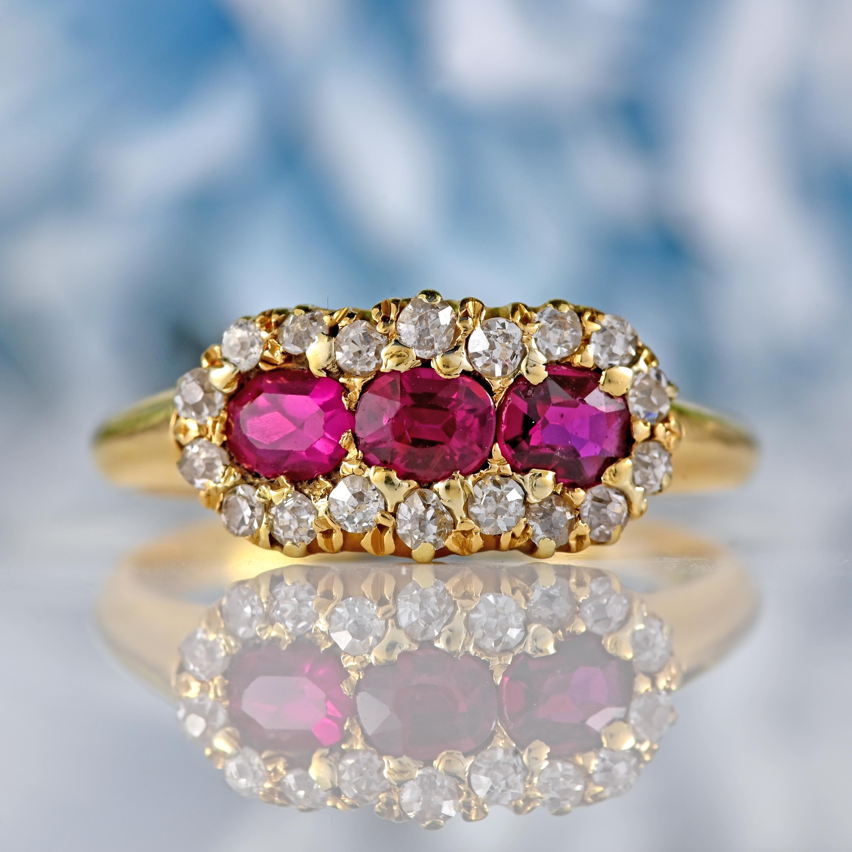 Ellibelle Jewellery Antique Ruby & Diamond 18ct Gold Cluster Ring - Chester 1901