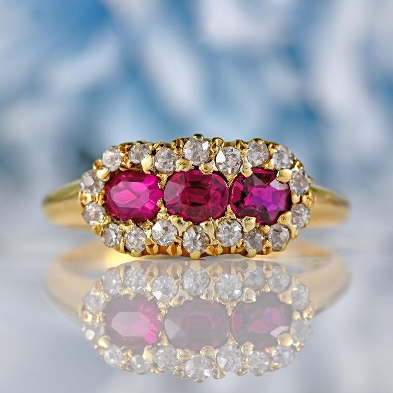 Ellibelle Jewellery Antique Ruby & Diamond 18ct Gold Cluster Ring - Chester 1901