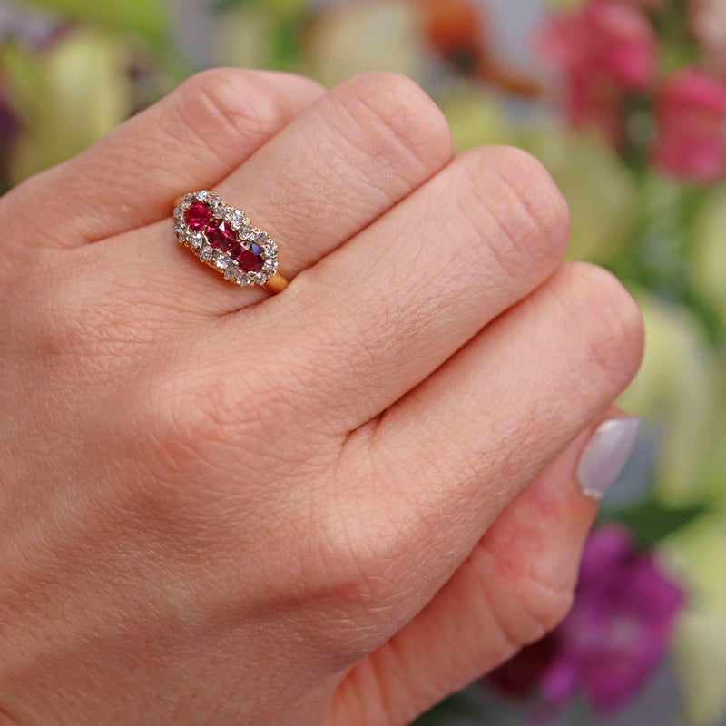 Ellibelle Jewellery Antique Ruby & Diamond 18ct Gold Cluster Ring - Chester 1901