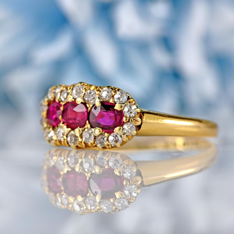 Ellibelle Jewellery Antique Ruby & Diamond 18ct Gold Cluster Ring - Chester 1901